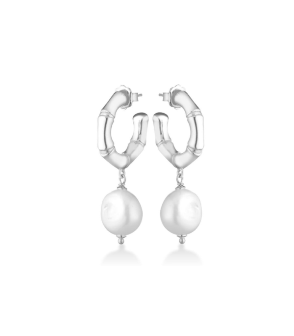 Le Lune Orecchini Donna In Argento 925 Bamboo Con Perle Coltivate D'Acqua Dolce