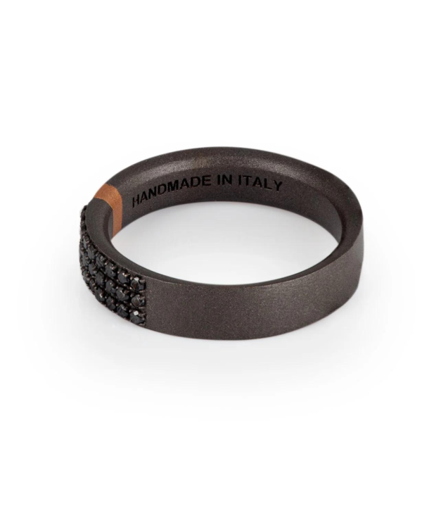 ANELLO UOMO IN TITANIO, ORO ROSSO 18 KT E 27 DIAMANTI BLACK - immagine 3