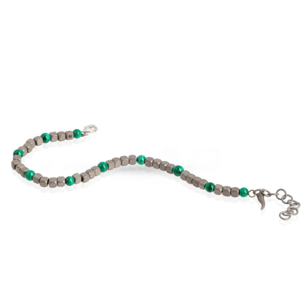 Mano J  Bracciale Uomo In Titanio, Malachite E Oro Bianco 9Kt - immagine 2