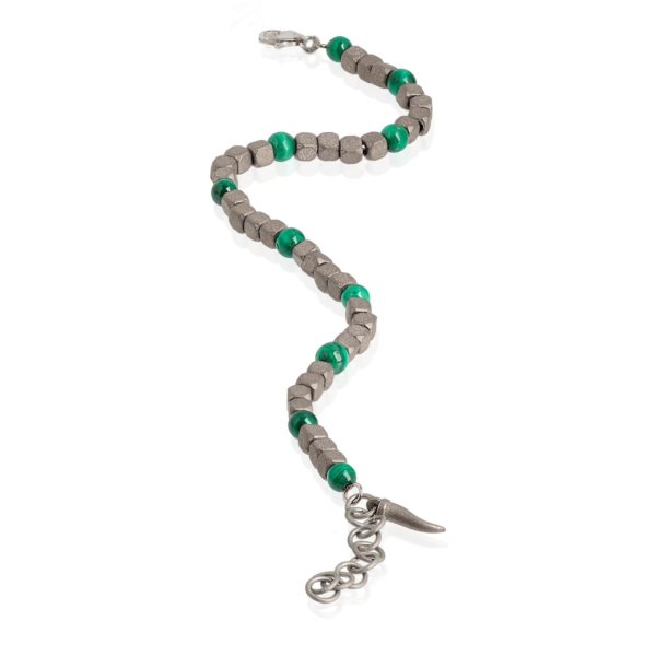 Mano J  Bracciale Uomo In Titanio, Malachite E Oro Bianco 9Kt - immagine 3