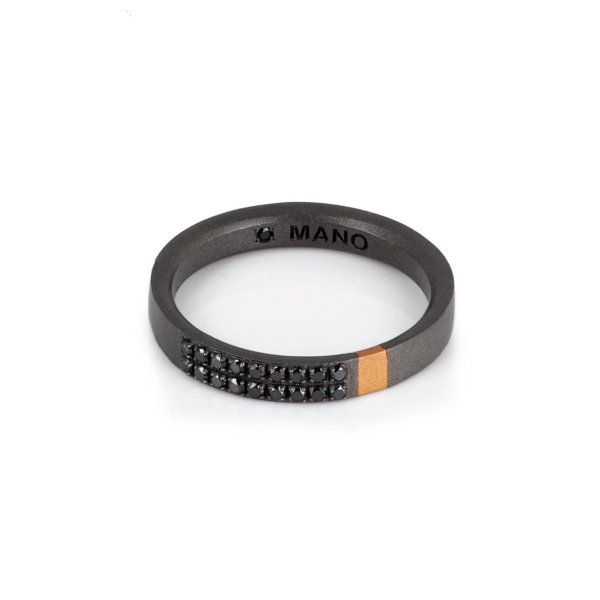 Mano J Anello Uomo In Titanio, Oro Rosso 18 Kt E 18 Diamanti Black