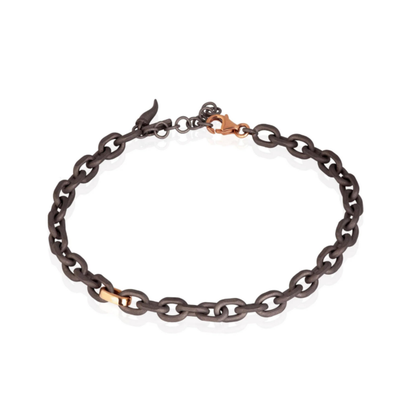 Mano J Bracciale Uomo Con Catena In Titanio E Oro Rosso 9 Kt