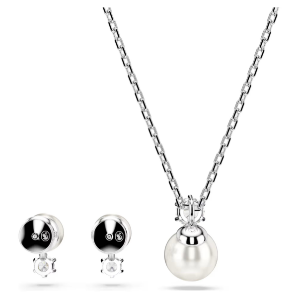 Swarovski Set Pendente Matrix Crystal Pearl, Taglio Round, Bianco, Placcato Rodio - immagine 3