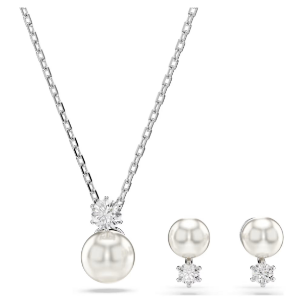 Swarovski Set Pendente Matrix Crystal Pearl, Taglio Round, Bianco, Placcato Rodio