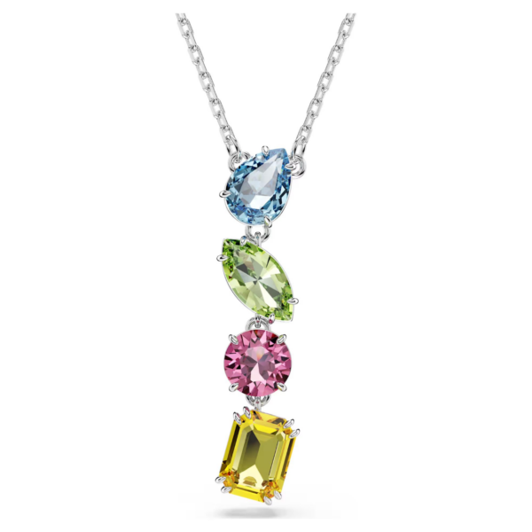 Swarovski Pendente A Y Gema Taglio Misto, Multicolore, Placcato Rodio