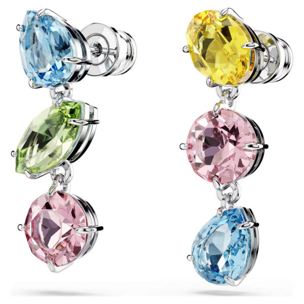 Swarovski Orecchini Pendenti Gema Design Asimmetrico, Taglio Misto, Multicolore, Placcato Rodio - immagine 3