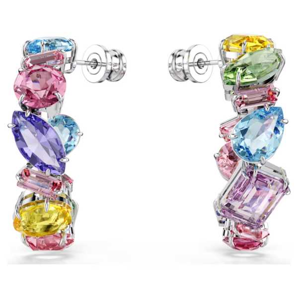 Swarovski Orecchini A Cerchio Gema Design Asimmetrico, Taglio Misto, Piccoli, Multicolore, Placcato Rodio - immagine 2