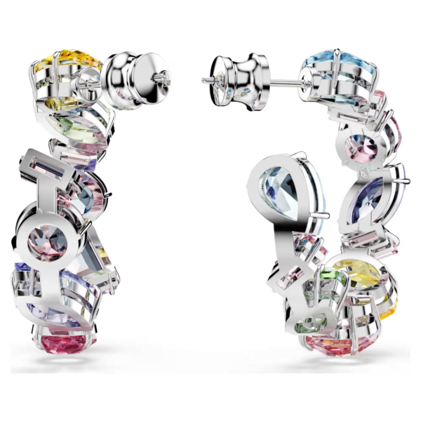 Swarovski Orecchini A Cerchio Gema Design Asimmetrico, Taglio Misto, Piccoli, Multicolore, Placcato Rodio - immagine 4